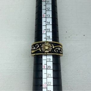 Sterling 925 Gold And Silver Flower Ring With CZ Accents Size 8